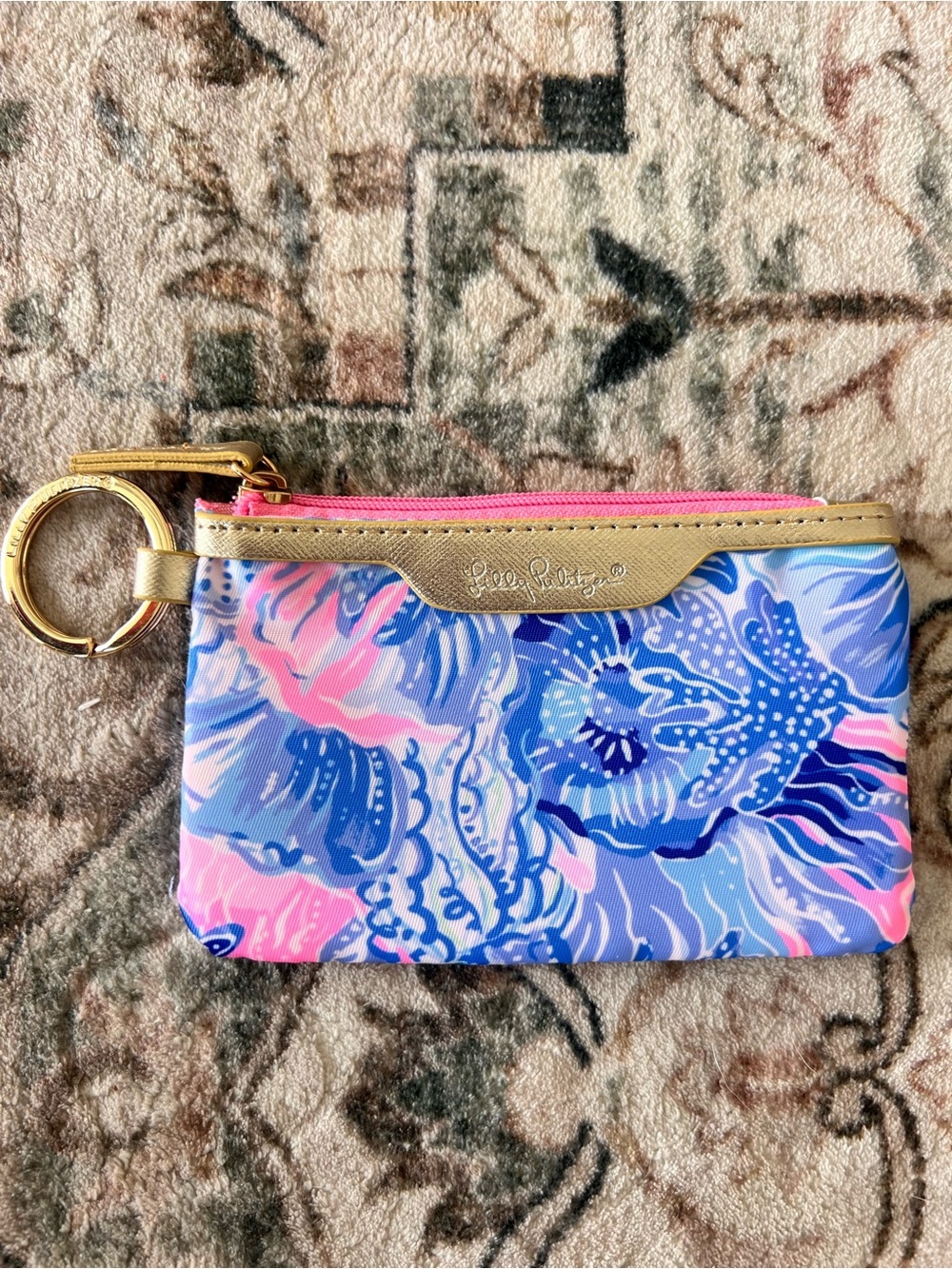 Lily Pullitzer ID Case New With Tags Pink & Blue Gold Hardware